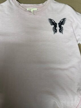 Maje Pale Pink Short Sleeve Tee with Black Butterfly Motif